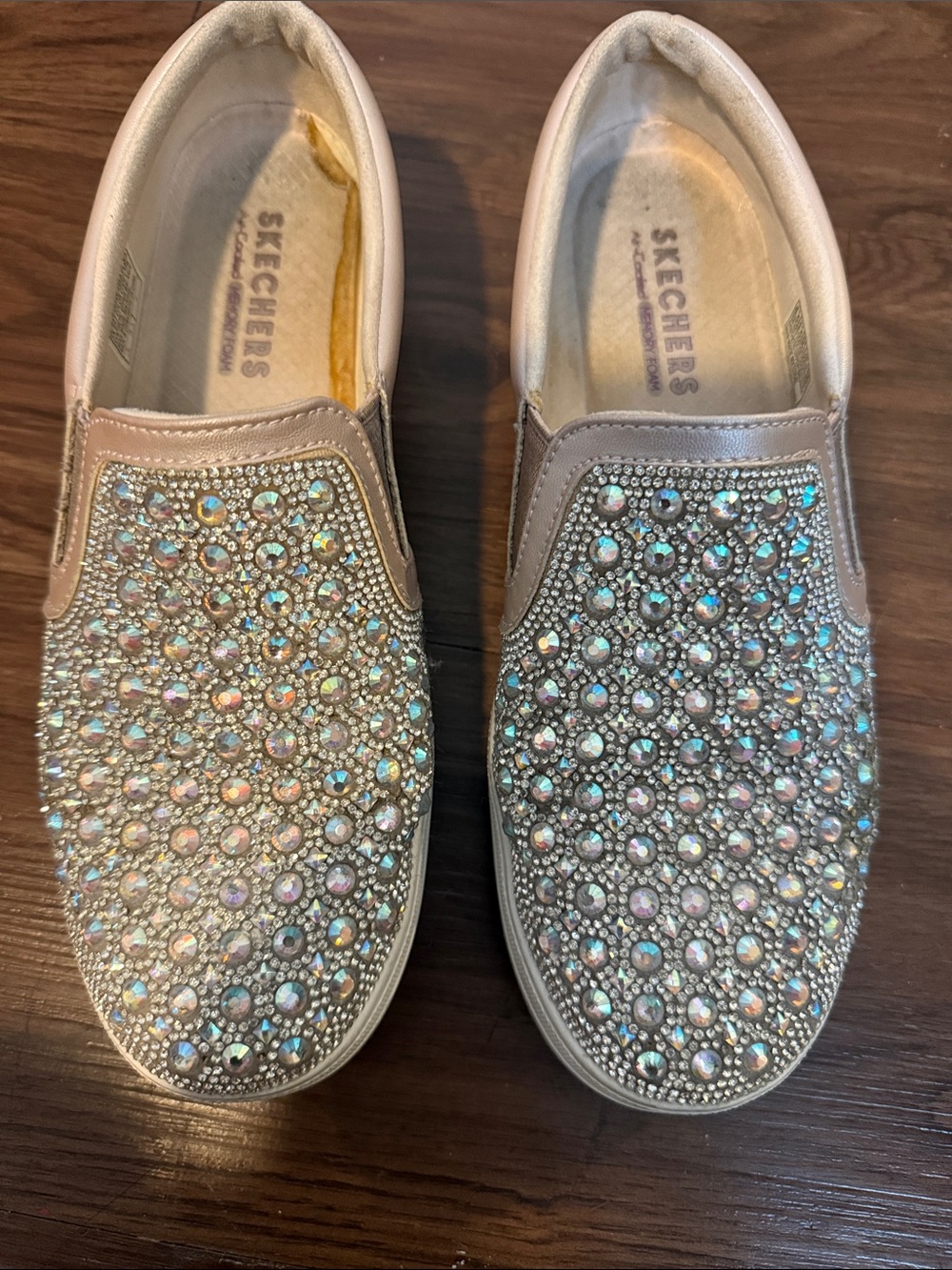 Skechers Slip-On Crystal Studded Sneakers - Champagne Iridescent